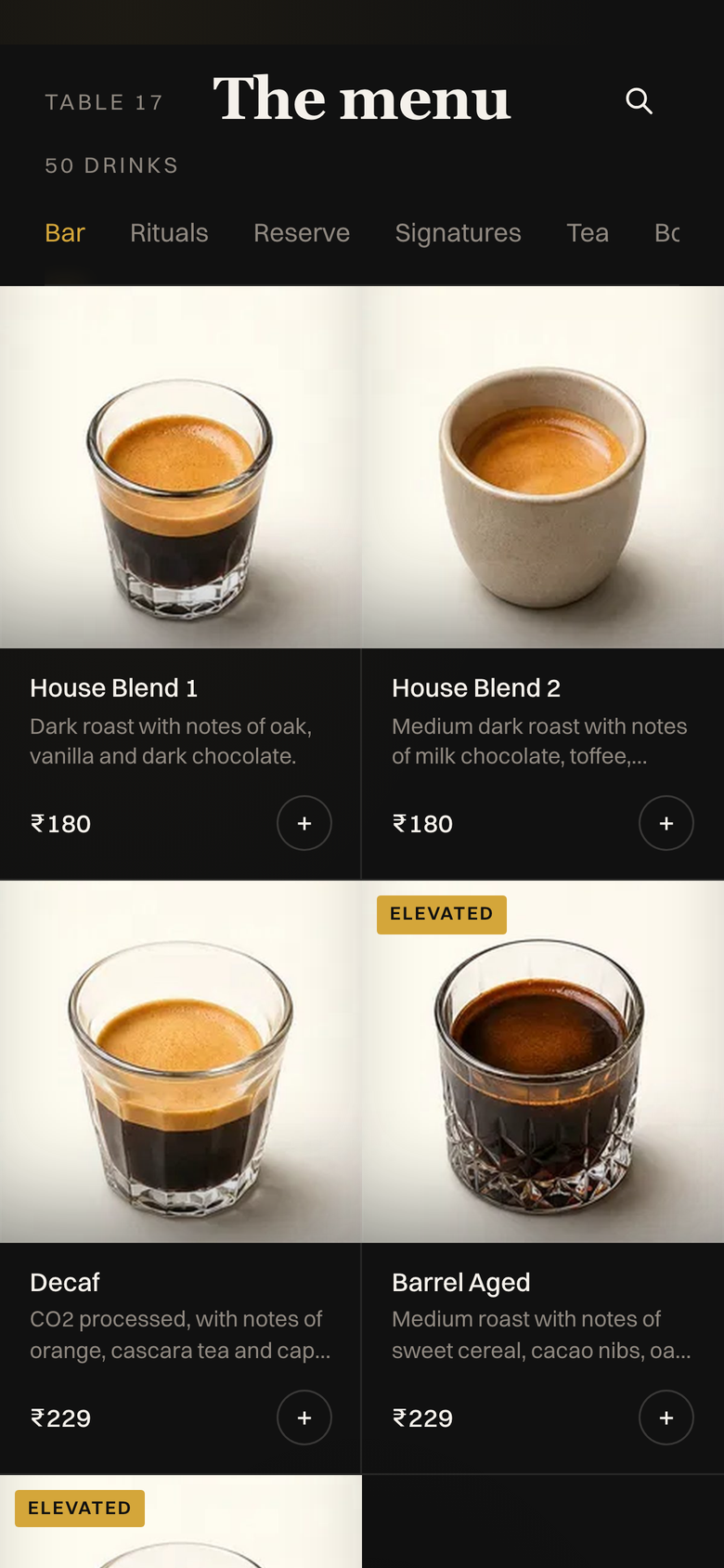 The menu with a photograph for every drink