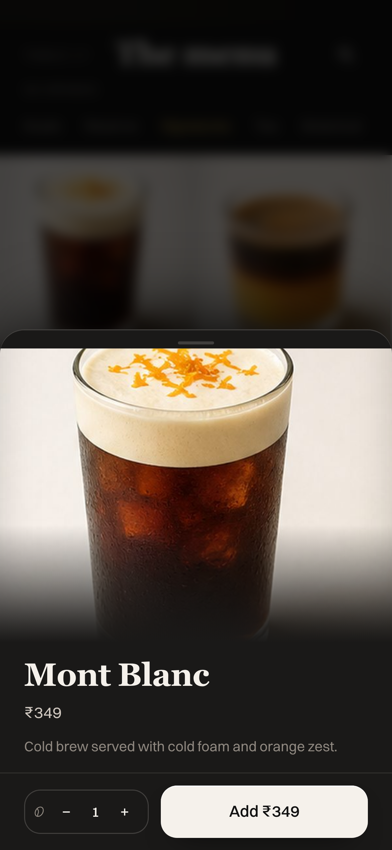 A single drink with its options