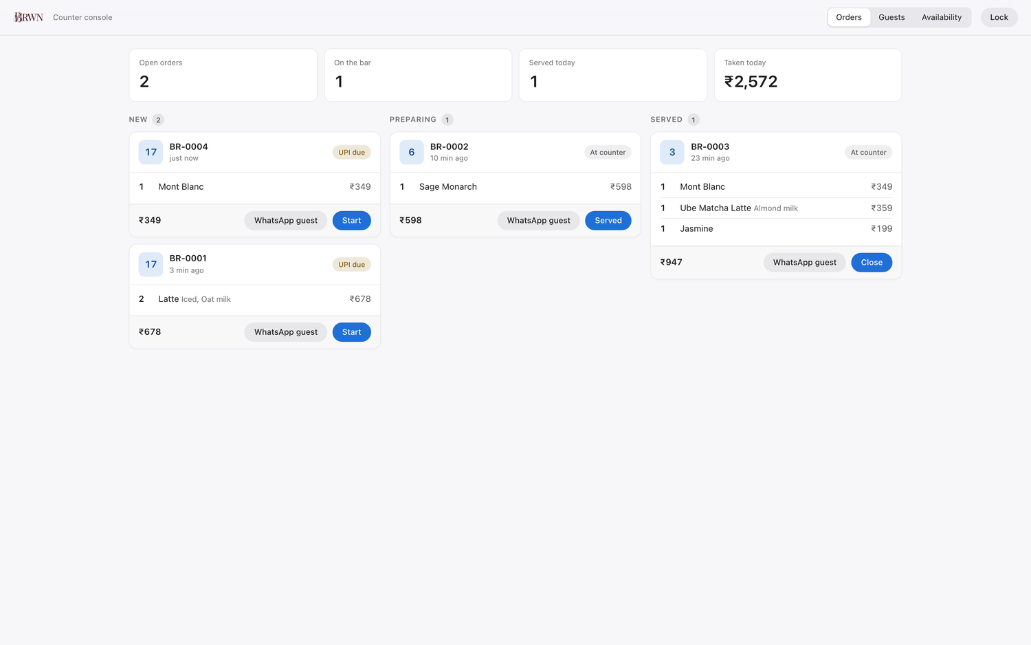 The live counter console